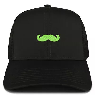 Green Mustache Patch Structured Trucker Mesh Cap   - FREE SHIPPING • $19.99