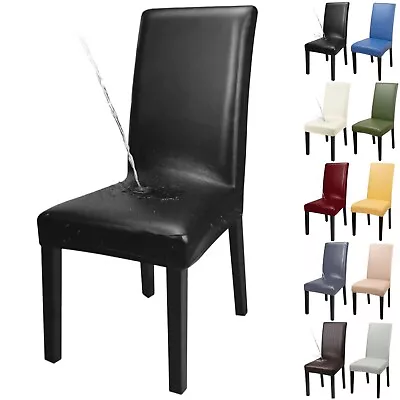 Stretch PU Leather Dining Chair Cover Slipcover Durable Wedding Cover Waterproof • $15.99