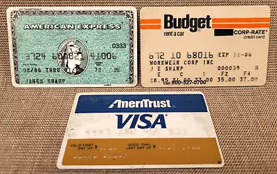 3 1980's Vtg. Expired Credit Cards - American Express Visa & Budget Rent A Car • $35