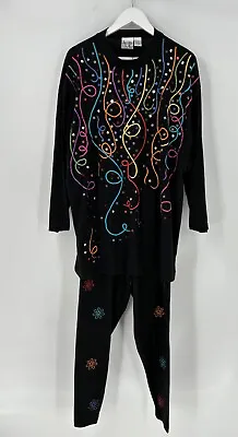 Jacque & Koko Vintage Outfit Womens 18/20 Black Colorful Retro 70s 80s Sequins • $45