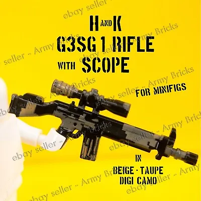 H&K G3SG/1 Rifle W/ Scope For Minifigs•CUSTOM TOY Brick•Beige Taupe Camo • $2.50