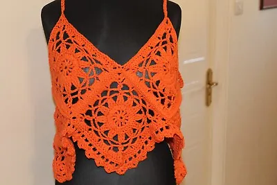 £20 • Buy 💚 Handmade Crochet Boho Vest Top 100% Cotton Orange Size M-l (14-16) Brand New