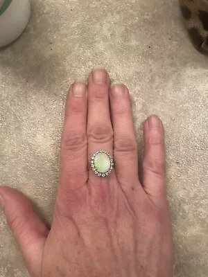 Vintage White Gold Opal & Diamond Ring Size 8 • $800