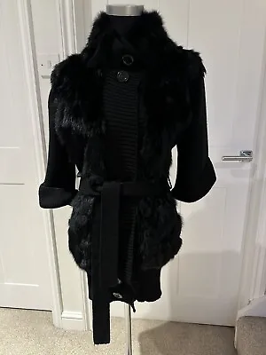 Brand New Ladies Black Knit Jacket Rabbit Fur Zip And Buttons 10-12 • $85.09