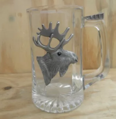 PRES-STAR Bull Moose Head Pewter On Glass Beer Tankard Mug NICE 12 OZ • $15.99