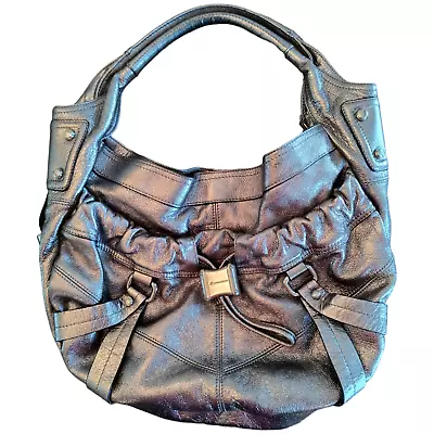 B Makowsky Silver Metallic Leather Shoulder Bag Women's Large Hobo Multi Pocket  • $52.72