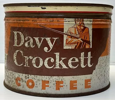 Vintage DAVY CROCKETT COFFEE Empty 1 Pound Tin Key Wind Coffee Can • $42