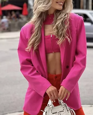 $47.40 • Buy Zara New Woman Oversized Blazer Jacket Pink Strawberry Fuchsia 4432/700 Xs