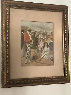 Minstrel Performer Banjo Player English School Framed Print VTG Victorian • $35