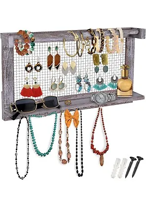 Rustic Jewelry Organizer – Wall Mounted Jewelry Holder Organizer With 16 Hooks • £16.99