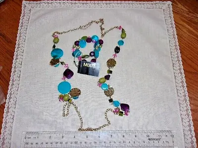 Mixit Brand Multi Bead Colorful Necklace And Bracelets Set- Gold Tone-#NH • $12