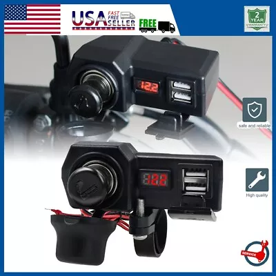 Waterproof Motorcycle Handlebar Dual USB Phone Charger Cigarette Lighter Socket • $13.99