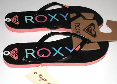 ROXY Women's Size 8.5/ 39 Black Bahama Noir Logo Flip Flops Sandals • $21