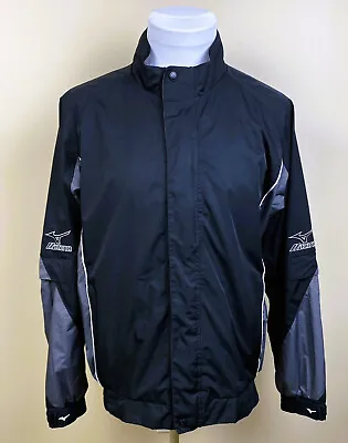 MIZUNO IMPERMALITE WATERPROOF Full Zip Black Jacket Snap Off Sleeves Sewn Mens M • $39.99