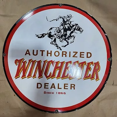 Winchester Dealer Porcelain Enamel Sign 30 Inches Round • $100