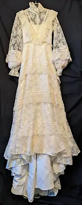Vintage 70's Off-White ILGWU Victorian Lace Wedding Dress Small -Gunne Sax Style • $337.13