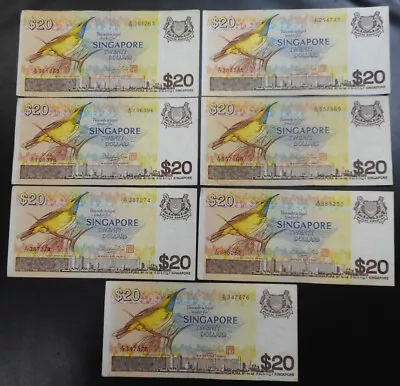 7 Singapore $20 Twenty Dollars Bird Series Banknotes 1979 - 1984 Wholesale Lot • $156.90