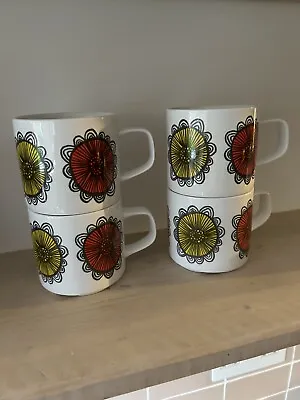 Habitat FREDA Set 4 White Red Green Mugs Ceramic Tea Coffee Cups - Retro Design • £29