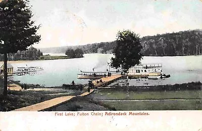 Steam Launch Dock First Lake Fulton Chain Adirondacks New York 1906 Postcard • $7