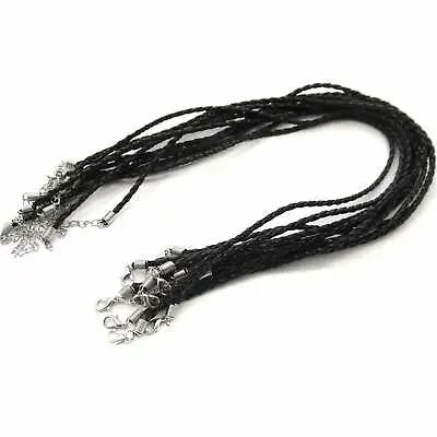 10 Black Plaited Necklaces 17  Faux Leather Braided Jewellery Making J05371M • £4.79