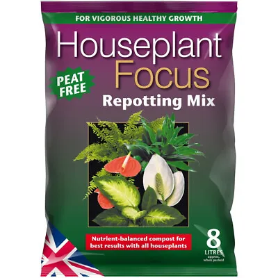 Houseplant Focus RePotting Mix Compost 8L Peat Free House Plant Soil • £9.89