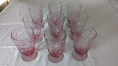 $45 • Buy Morgantown Seneca Driftwood Crinkle Pink Footed Water/Iced Tea Glasses. Set Of 9