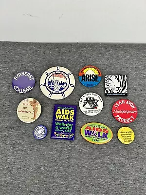 Vintage Pins Lot Of 11Novelty Pin Back Buttons 1980s -1990s • $13.88