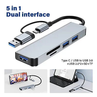 $20.99 • Buy 5 In1 Dual Interface Type C USB HUB SD/TF Card Reader Docking Station OTG For PC