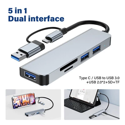 $20.99 • Buy 5 In1 Dual Interface Type C USB HUB SD/TF Card Reader Docking Station OTG For PC