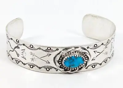 VTG Navajo Ingot Sterling Silver Kingman Turquoise Cuff Bracelet  S. Martinez • $178.85