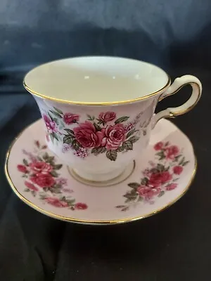 Vintage PINK Queen Anne Bone China Cup & Saucer ENGLAND  Pat # 8553 Pink Roses  • $14.49