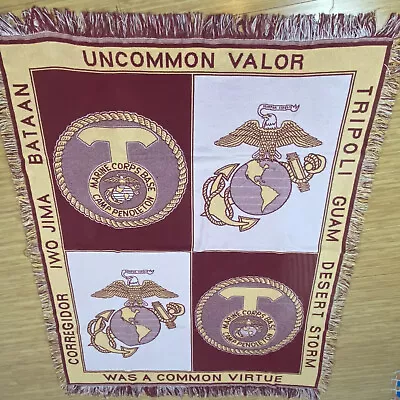 US Marine Corps Woven Fringed Tapestry  Style Throw Blanket 49” X 56” • $40.37