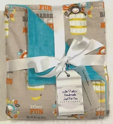 Baby Gift Blanket Barrell Full Of Monkeys Minky Flannel Shower Present Handmade • $14.99