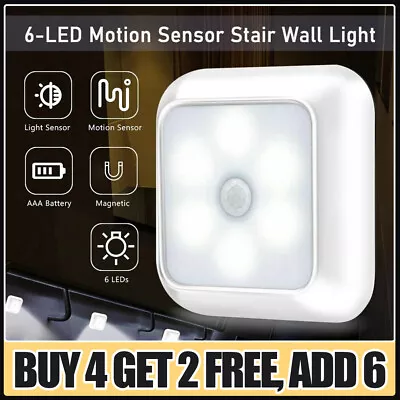 Motion Sensor Lights 6LED PIR Wireless Battery Cabinet Stair Closet Night Light • £4.84