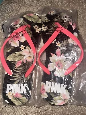 Victorias Secret Pink Logo Flip Flops  Sandals Beach Shoes • $20