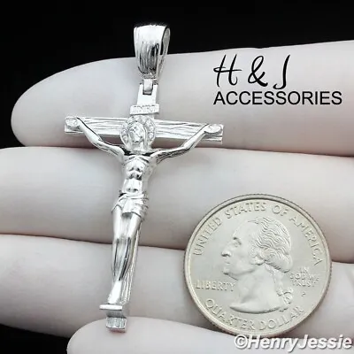 925 Sterling Silver Simple Plain Jesus Christ Cross Crucifix Charm Pendant*sp423 • $39.99