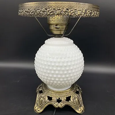 VTG 1970 EF&EF Industries Milk Glass Hobnail 14  Hurricane Table Lamp Model 338 • $109.99