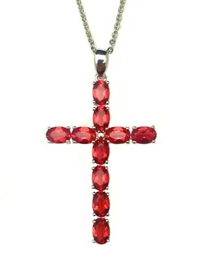 P4236S Mt St Helens Helenite Ruby Red Cross Sterling Silver Pendant Gift For Her • $60