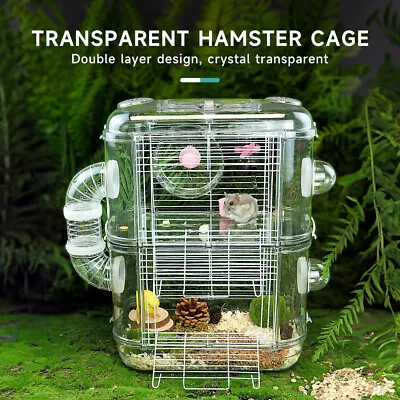 Large 2 Tier Hamster Gerbil Mouse Small Pet Cage Transparent Clear Up Down Area • £19.95