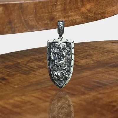 Archangel St Michael Angel Of God Protector Shield Pendant 925 Sterling Silver • $90.30