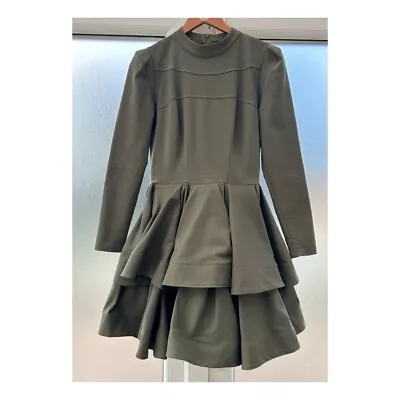 LOU Khaki Green Tutu Tiered Skirt Mini Dress Long Sleeve Size Large • £69.99