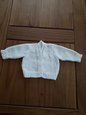 Hand Knitted  White  Newborn Cardigan • £3.50