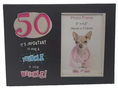 BIRTHDAY 50th ITS IMPORTANT TO HAVE A TWINKLE IN YOUR WRINKLE PHOTO FRAME • £10.99