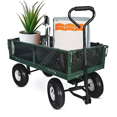 Heavy Duty 4 Wheel Garden Trolley 150kg Stainless Steel Cart Mesh Wheelbarrow • £73.99