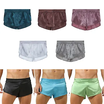 Men's Silky Satin Boxers Shorts Underwear Silk Pajama With Built-in Pouch Bikini • $10.63