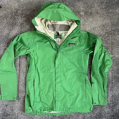 Women's Patagonia Torrentshell Green Hooded Windbreaker Rain Coat Jacket Sz M • $49