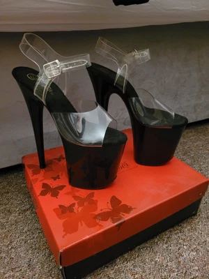 £55 • Buy PLEASER FLAMINGO 808 Black PLATFORM POLE LAP DANCING STILETTO HEEL SANDALS SHOES