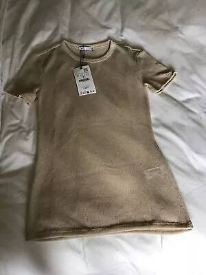 Zara Beige Coloured Knit Tee Shirt Size S/M • £3.99