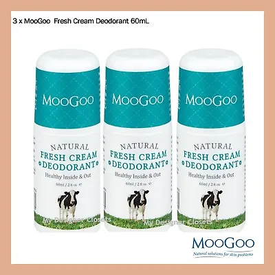 $41.99 • Buy 3 X MooGoo Natural Fresh Deodorant 60mL Value Pack  Moo Goo