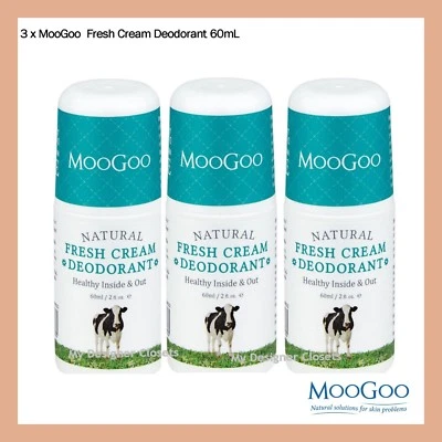 $41.99 • Buy 3 X MooGoo Natural Fresh Deodorant 60mL Value Pack  Moo Goo